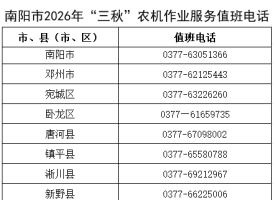邓州2026年“三秋”农机作业服务值班电话公布